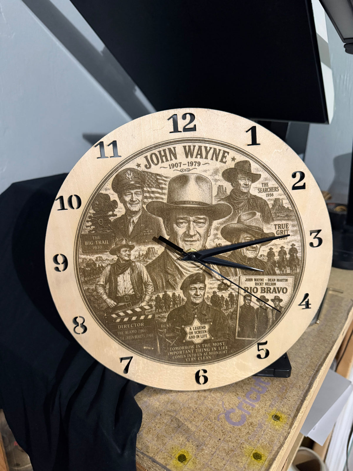 John Wayne Western Wall Clock-Handmade Laser Engraved Wooden Clock