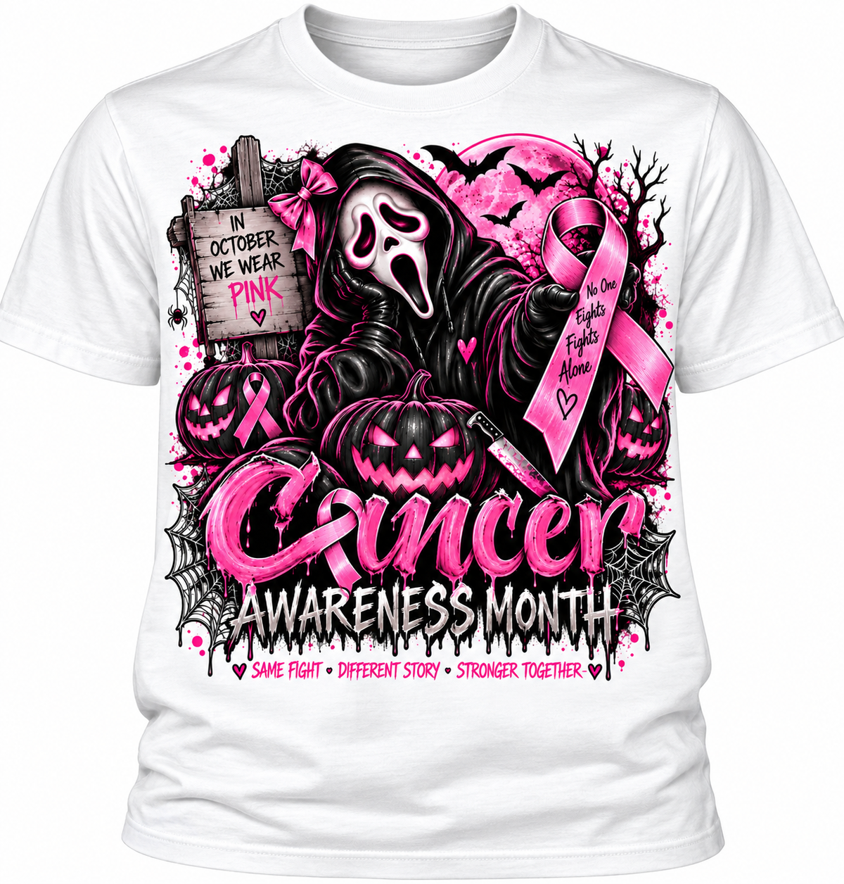 Woman’s Cancer Awareness Month Skull Spooky Halloween Nightshirt, Menswear Loungewear