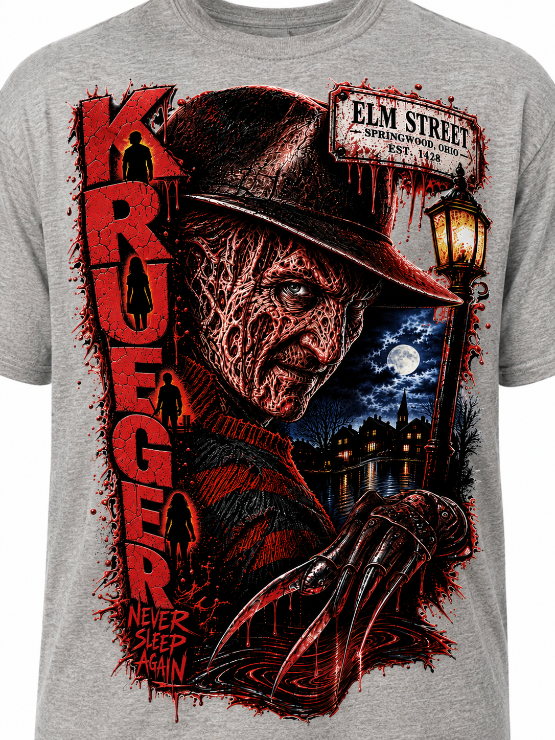Nightmare Horror Graphic T_shirt- Red&Black Scary Streetwear Tee
