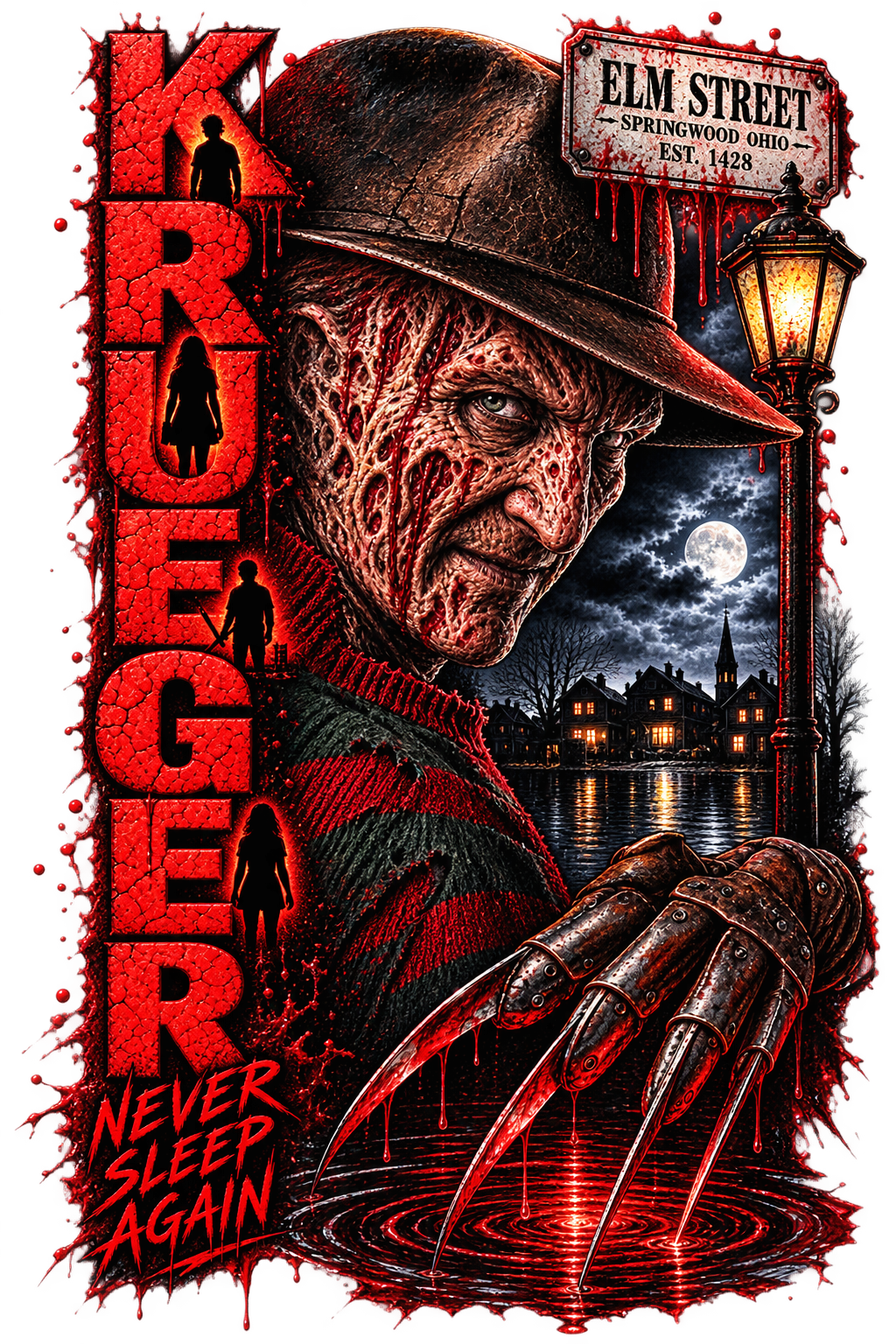 Nightmare Horror Graphic T_shirt- Red&Black Scary Streetwear Tee