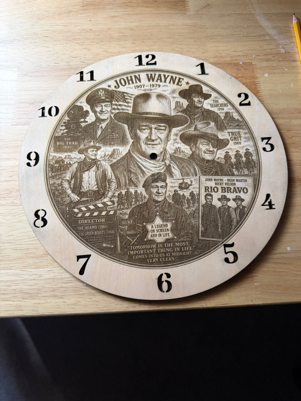 John Wayne Western Wall Clock-Handmade Laser Engraved Wooden Clock