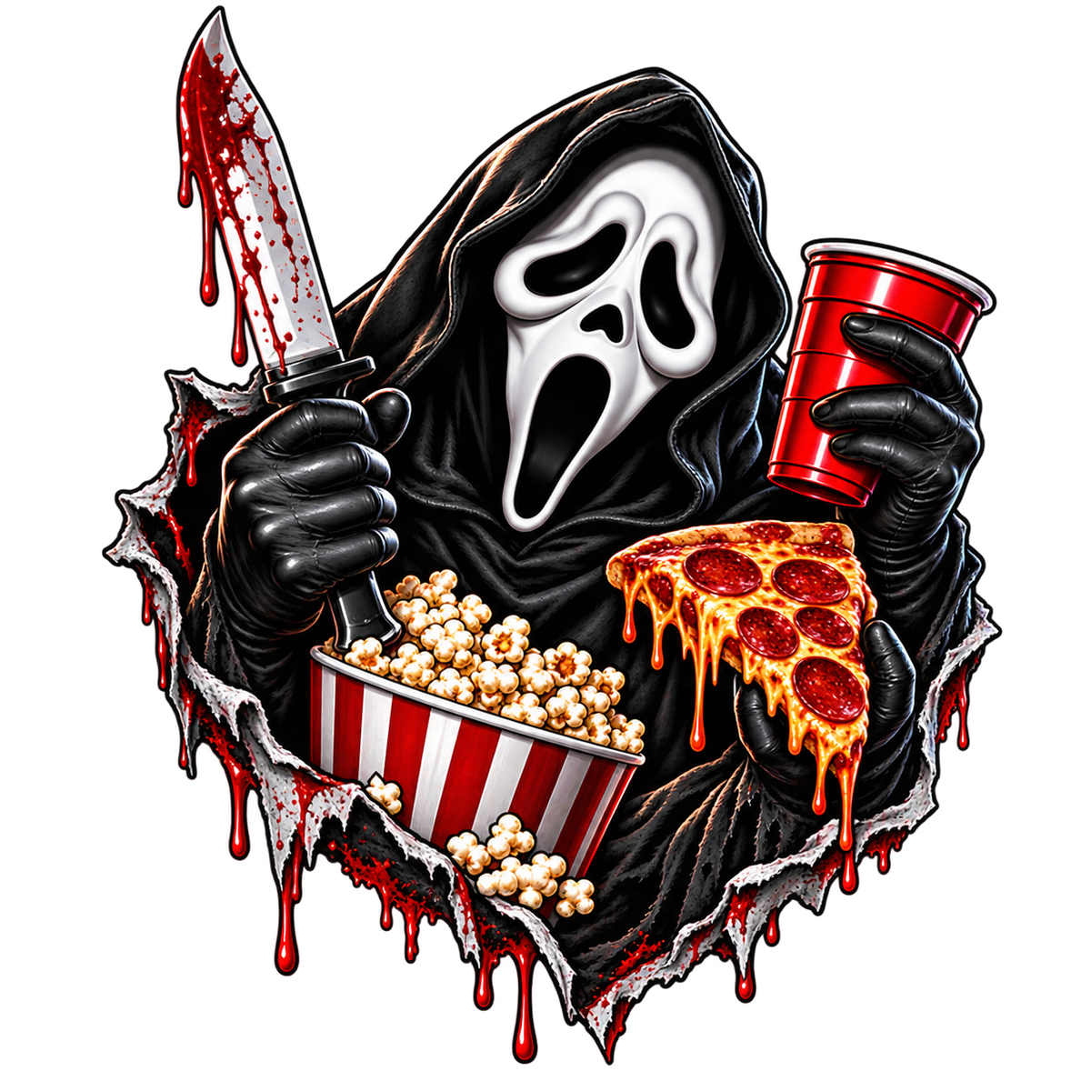 Slash Snack Repeat Horror T-shirt, Halloween Graphic Tee, Funny Scary Movie Night