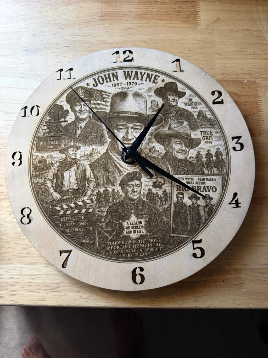 John Wayne Western Wall Clock-Handmade Laser Engraved Wooden Clock