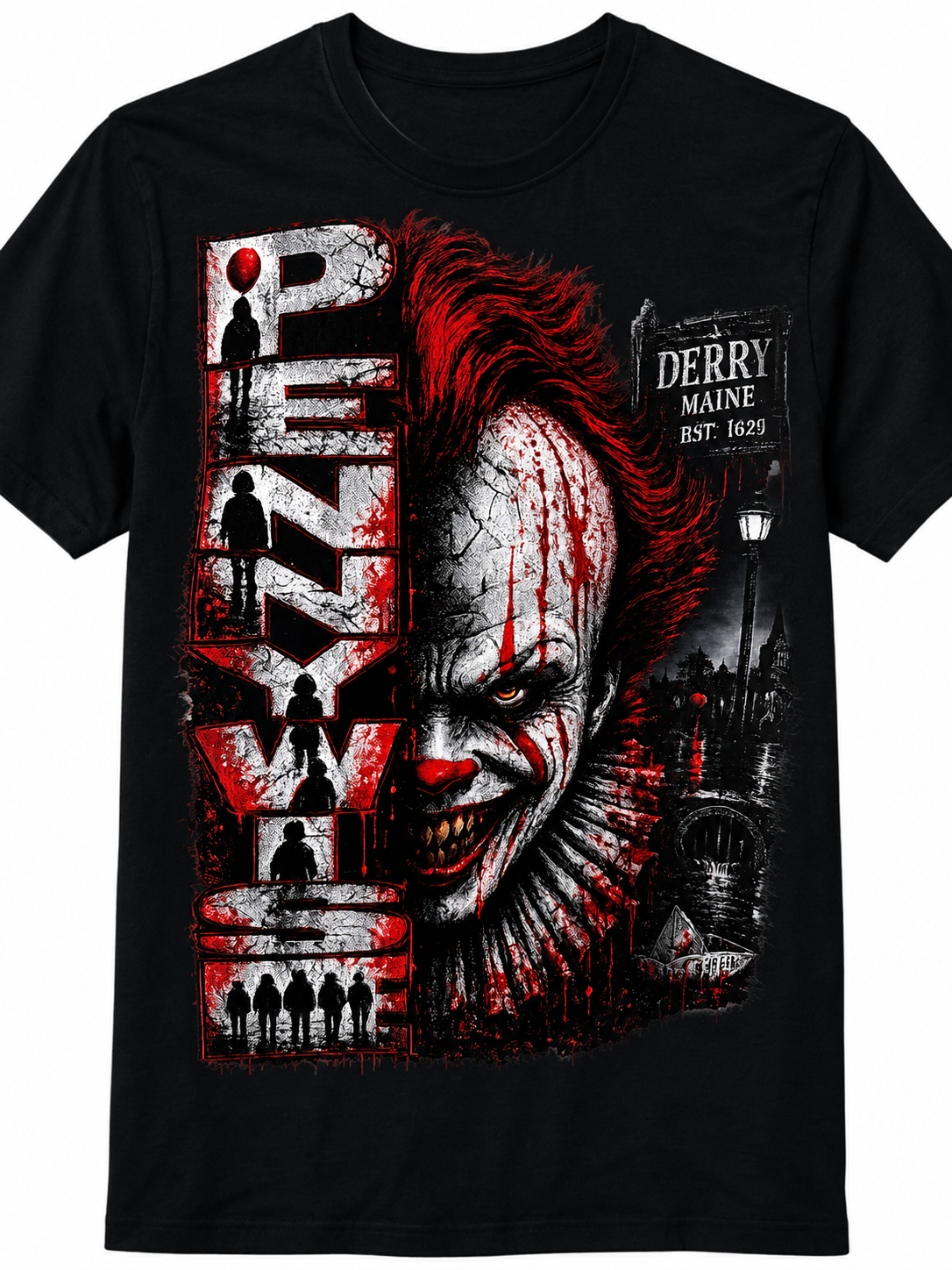 Pennywise Horror T-shirt Halloween Graphic Tee Scary Movie Inspired Shirt