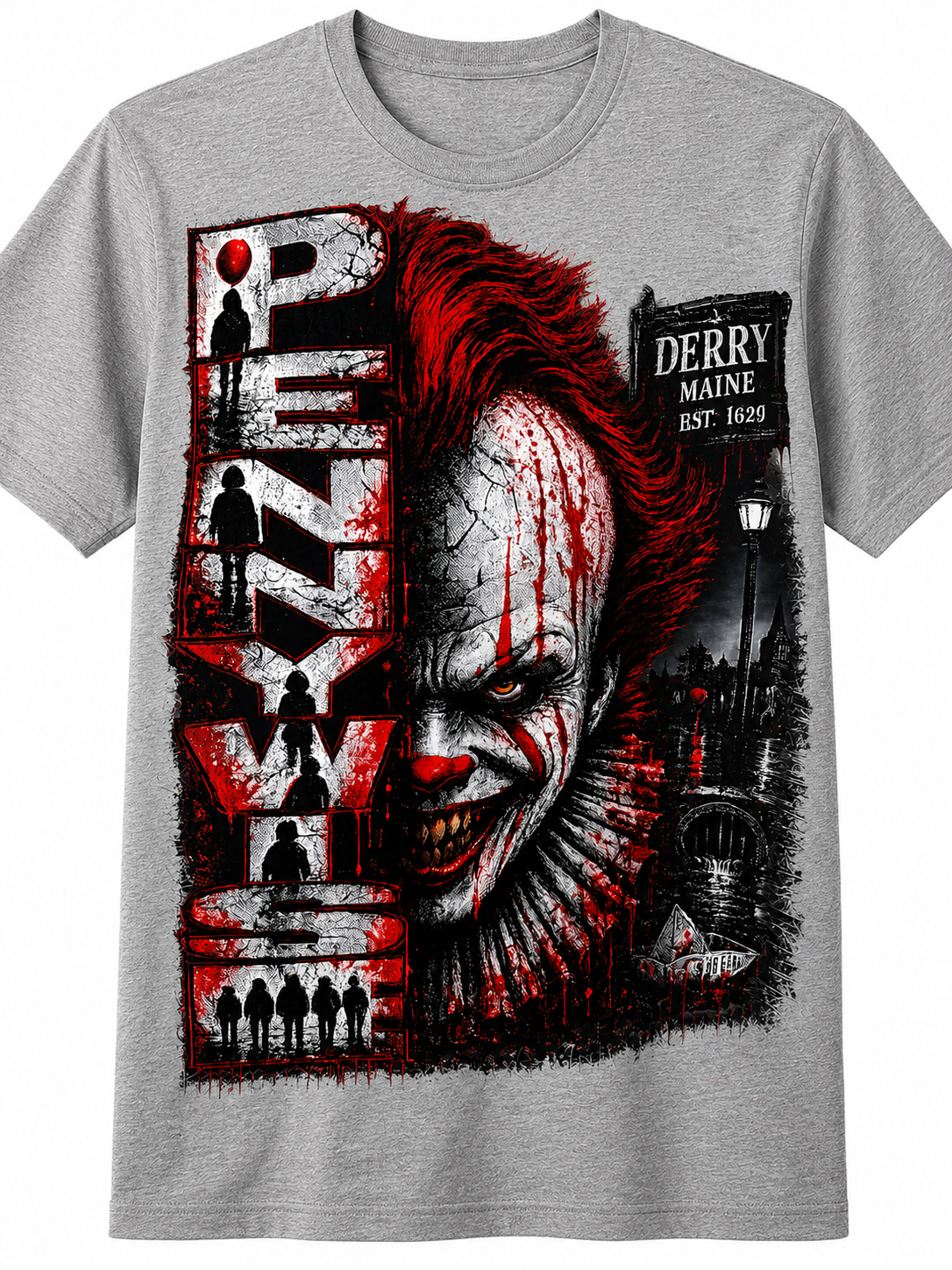 Pennywise Horror T-shirt Halloween Graphic Tee Scary Movie Inspired Shirt
