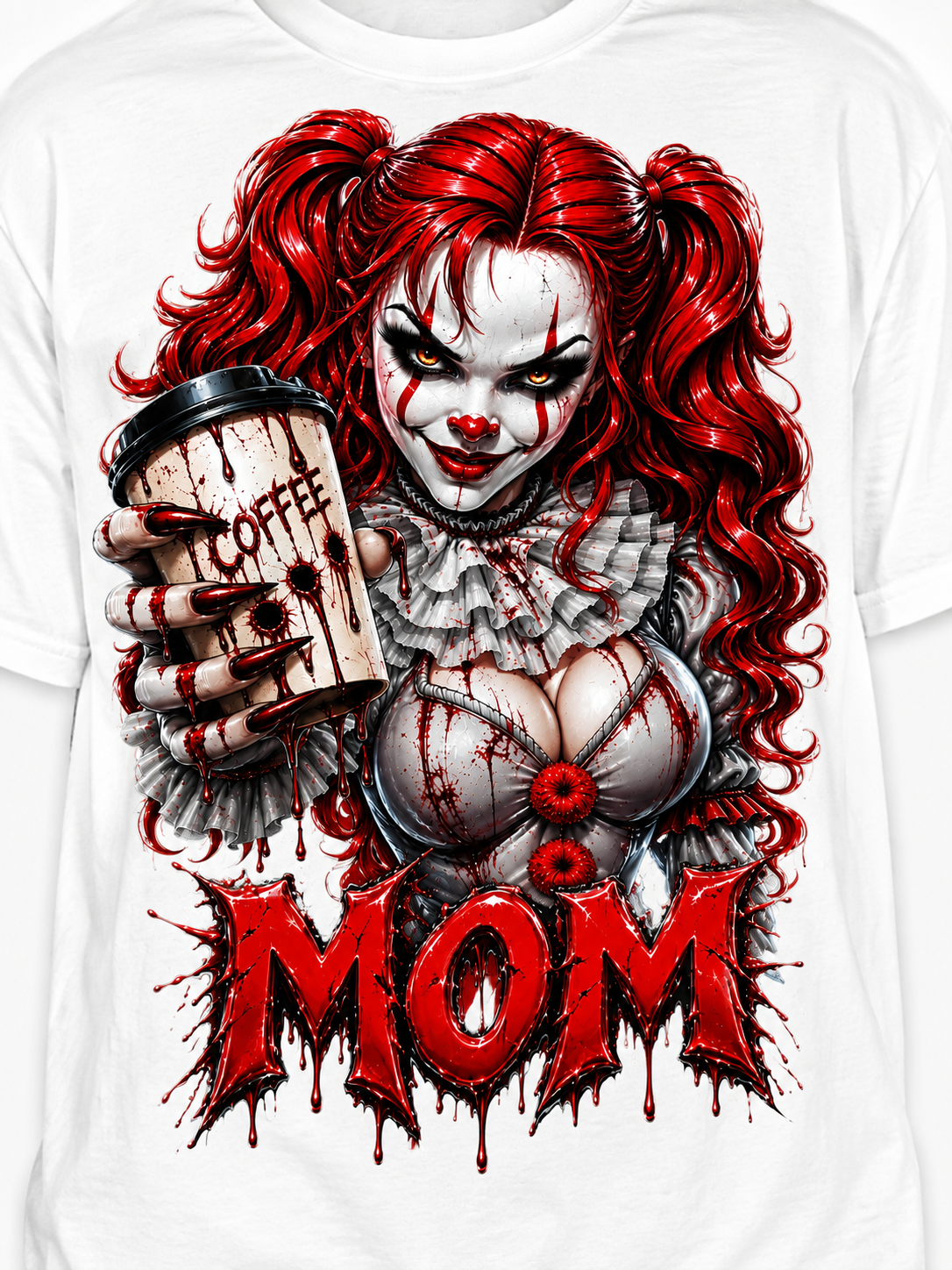 Scary Clown Mom Coffee Graphic – Horror Mom PNG Design