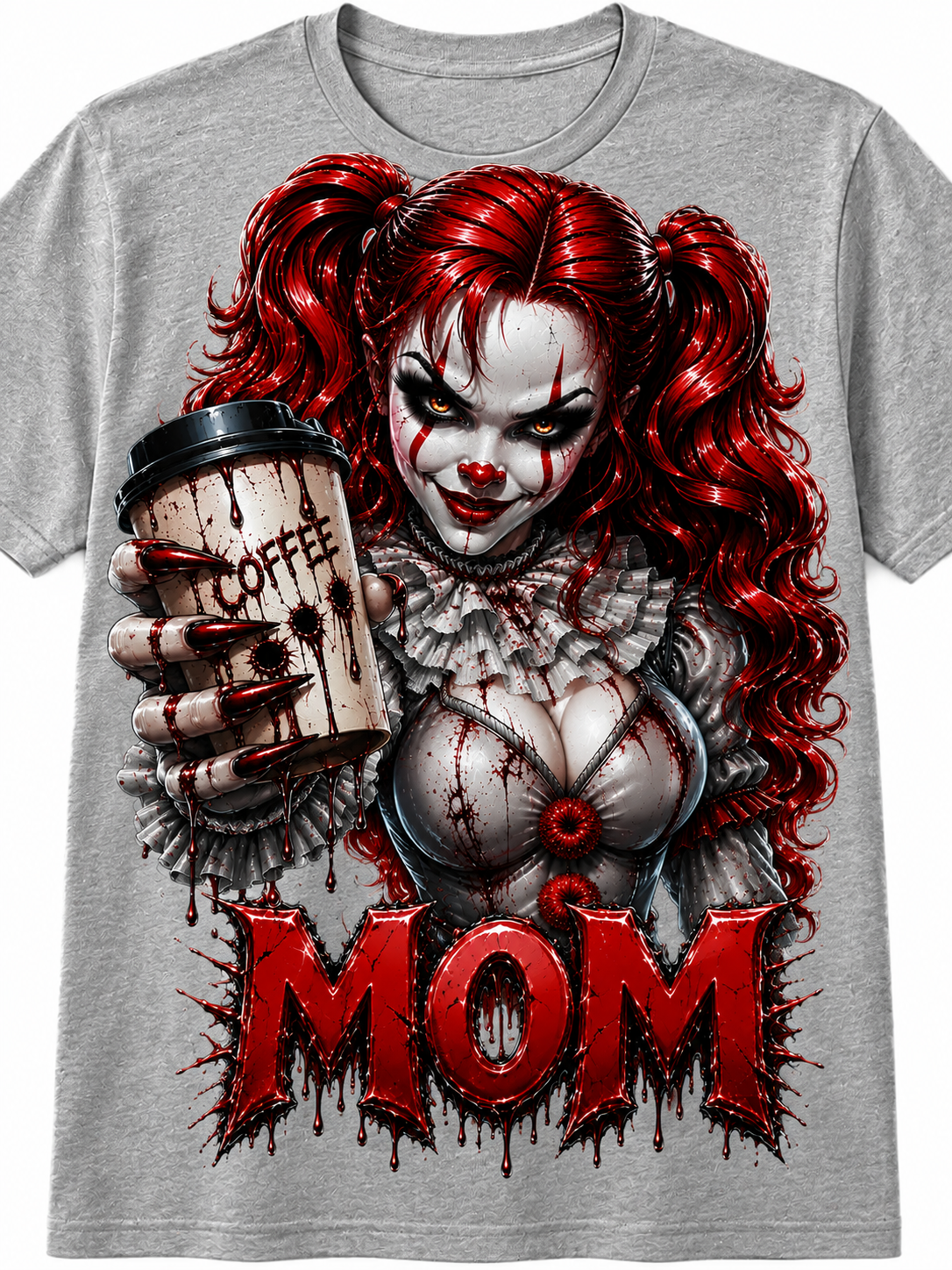 Scary Clown Mom Coffee Graphic – Horror Mom PNG Design