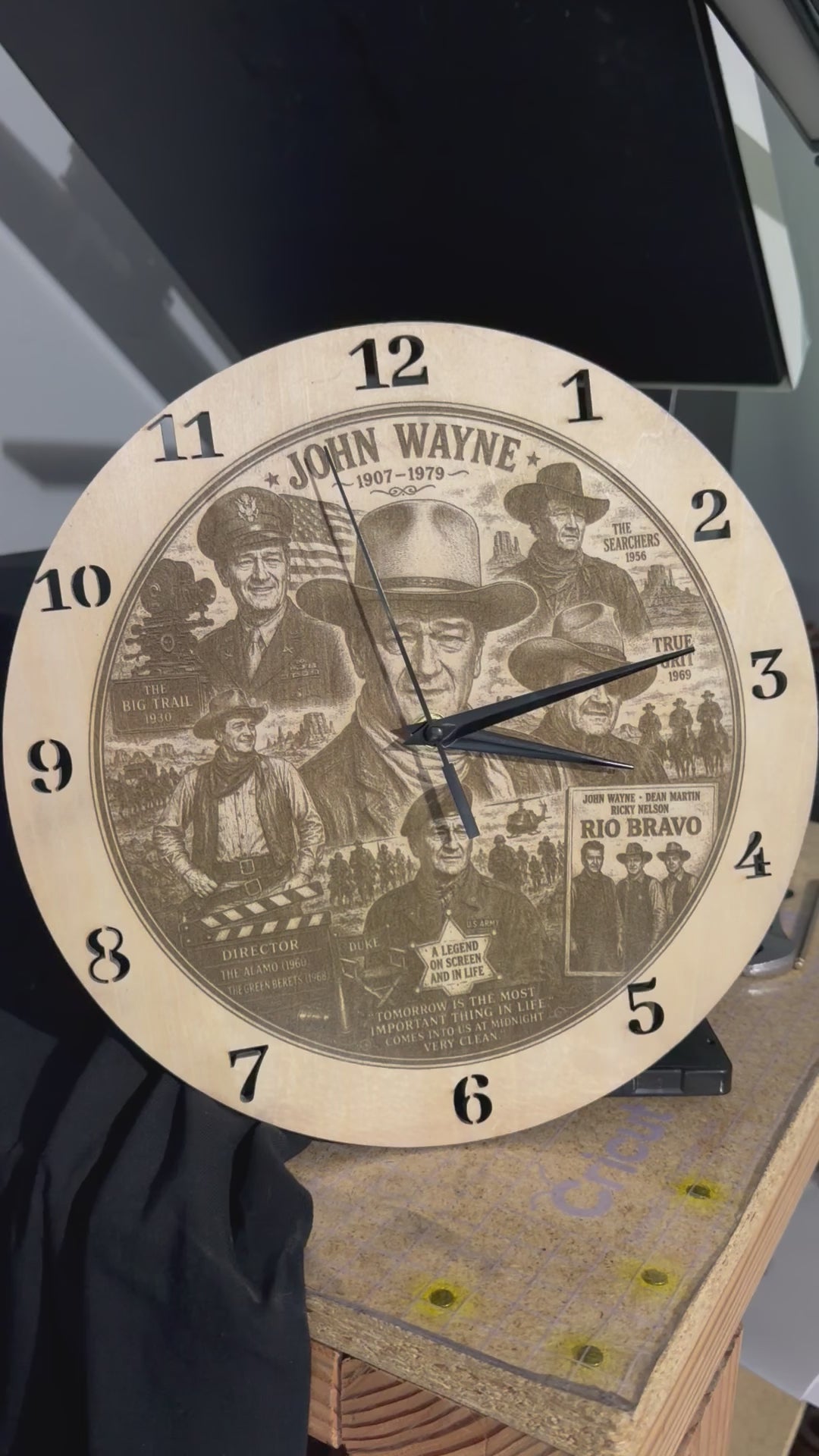 John Wayne Western Wall Clock-Handmade Laser Engraved Wooden Clock